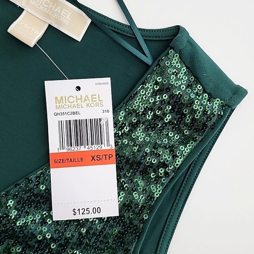 NWT Michael Kors Women's Sequin V-Neck Sleeveless Top Emerald Green XS - Picture 9 of 12